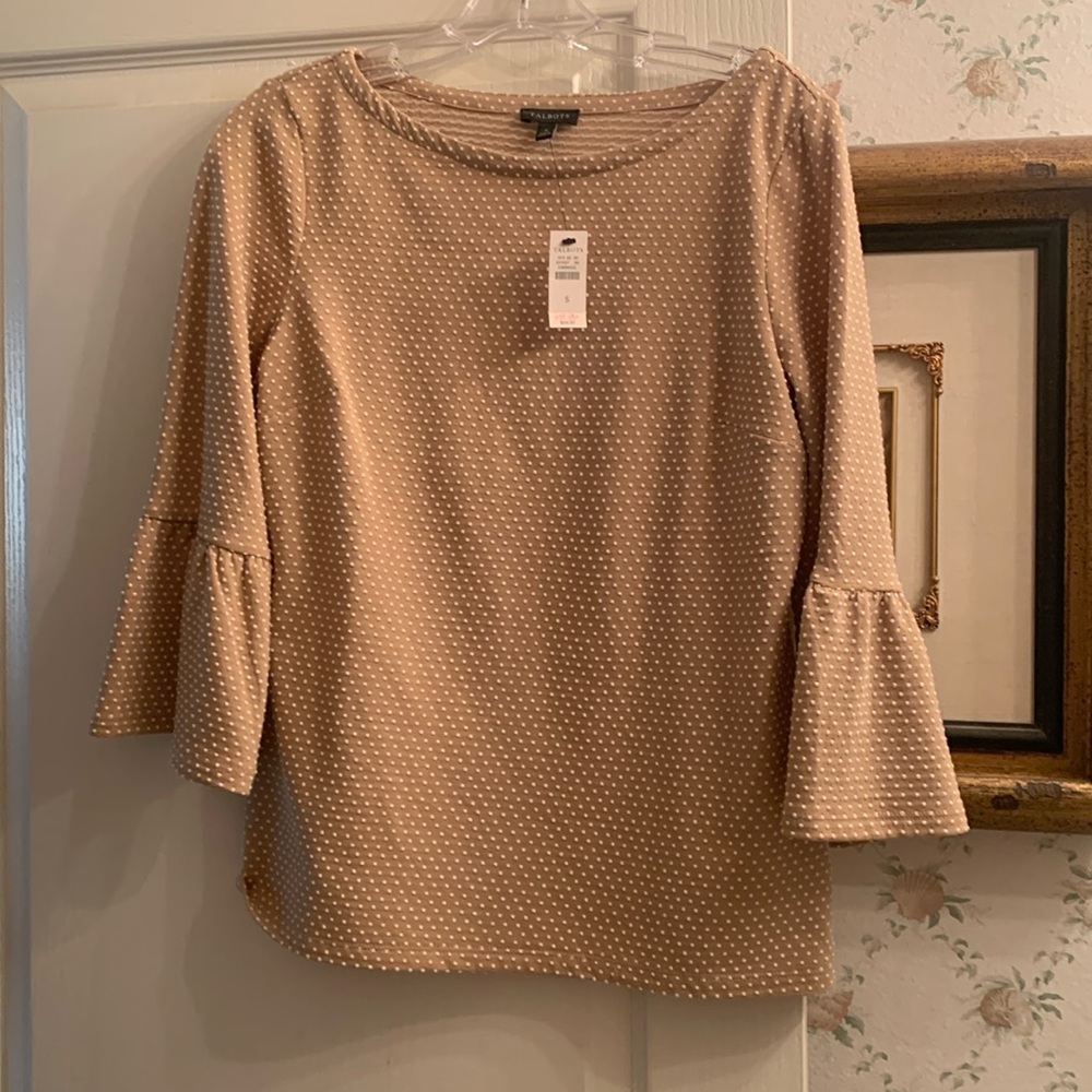 New Talbot’s Tan and White Blouse/Shirt